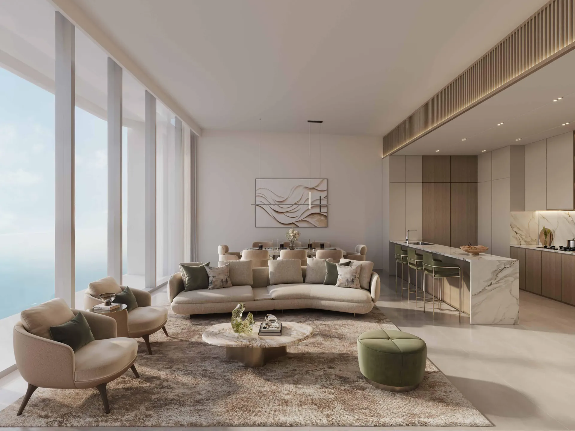 Sala de estar contemporânea do Hilton Residences